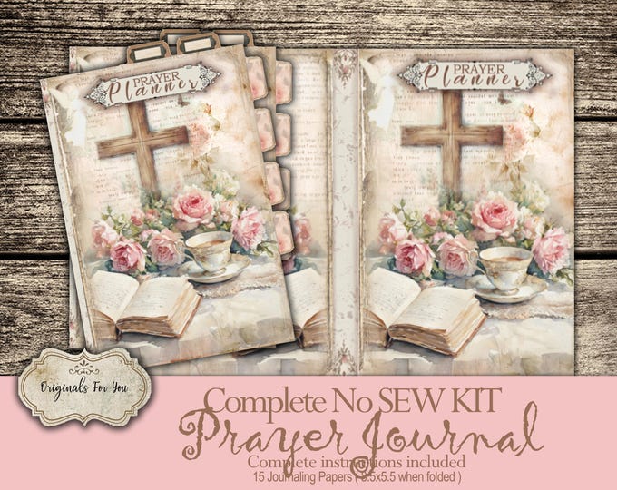 CHRISTIAN Biblical Prayer Journal Kit, Vintage Folio Kit - Scriptures To Pray Over My Family, Shabby Chic