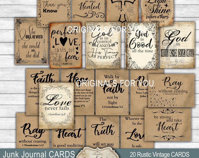 Christian Printable Bible Verses for Junk Journal, Junk Journal Words Collage Sheet, Digital Download, Printable Bible Verses Prayer Cards