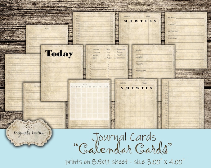 Journal Cards "CALENDAR CARDS", Printable Junk Journal, Digital Journal, Junk Journal, ATC Calendar, Calendar Download, Journaling Cards