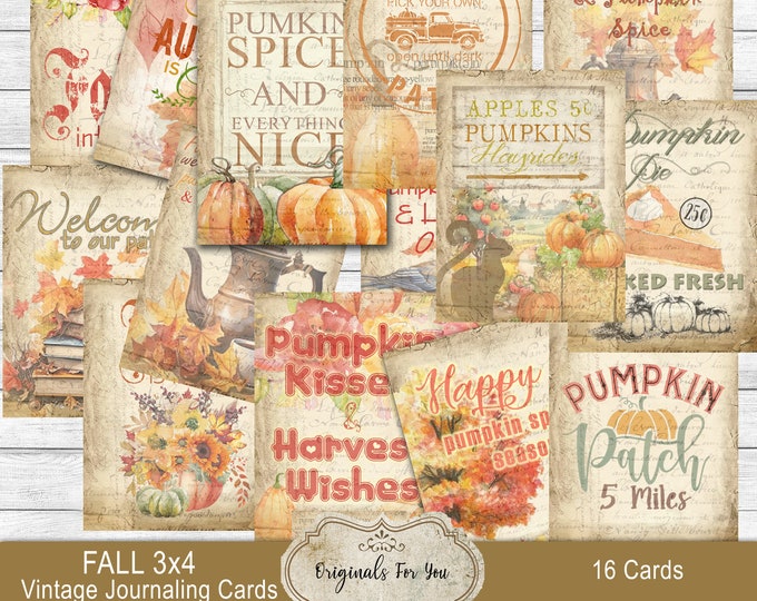 Beautiful vintage, fall 3x4, journaling, crafting cards & ephemera for your scrapbooking, junk journal and art projects.