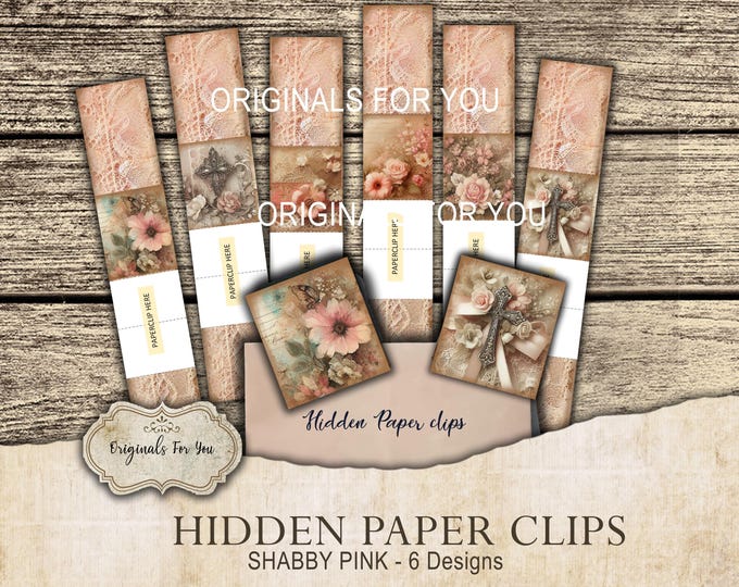 HIDDEN PAPER CLIPS for Junk Journals, papers and Books, "Shabby Chic Pinks" use for book markers or tabs