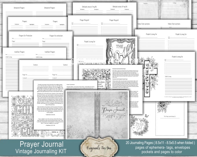 Christian PRAYER Journal, black & white w/coloring pages - Christian Gifts Planner Inserts Bible Christian Planner Christian fussy cuts