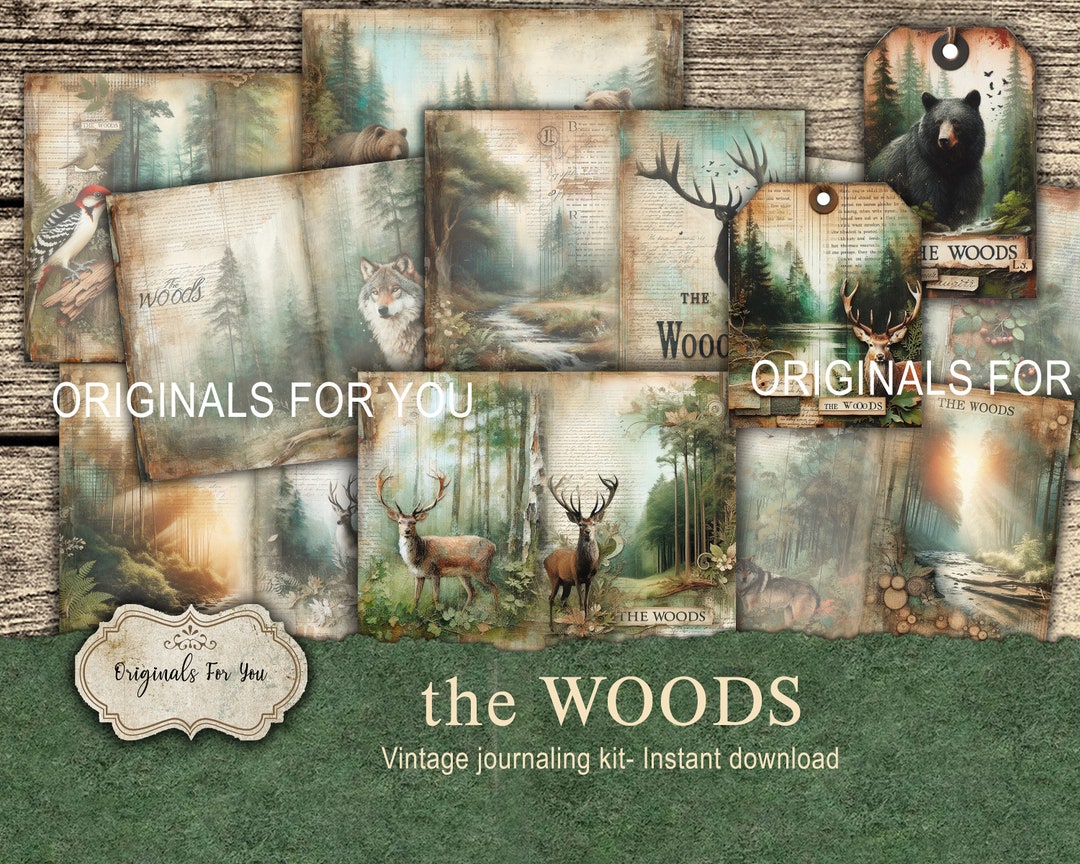 The WOODS, Vintage Junk Journal, Shabby Chic, Antique, Tea Stained ...