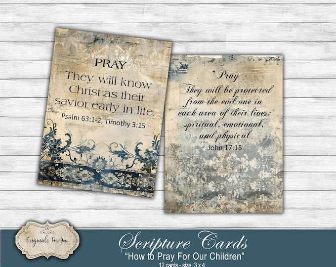Prayer Cards, "How to Pray Over Your Children", Christian Printable Scripture CARDS, Bible Verses
