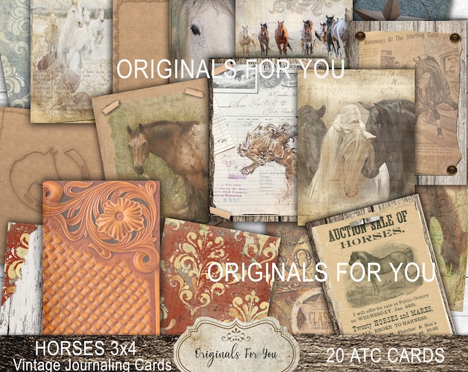 Beautiful Horse vintage 3x4 ATC Cards, equestrian, Horse Ephemera, journaling, ephemera for your scrapbooking & junk journal
