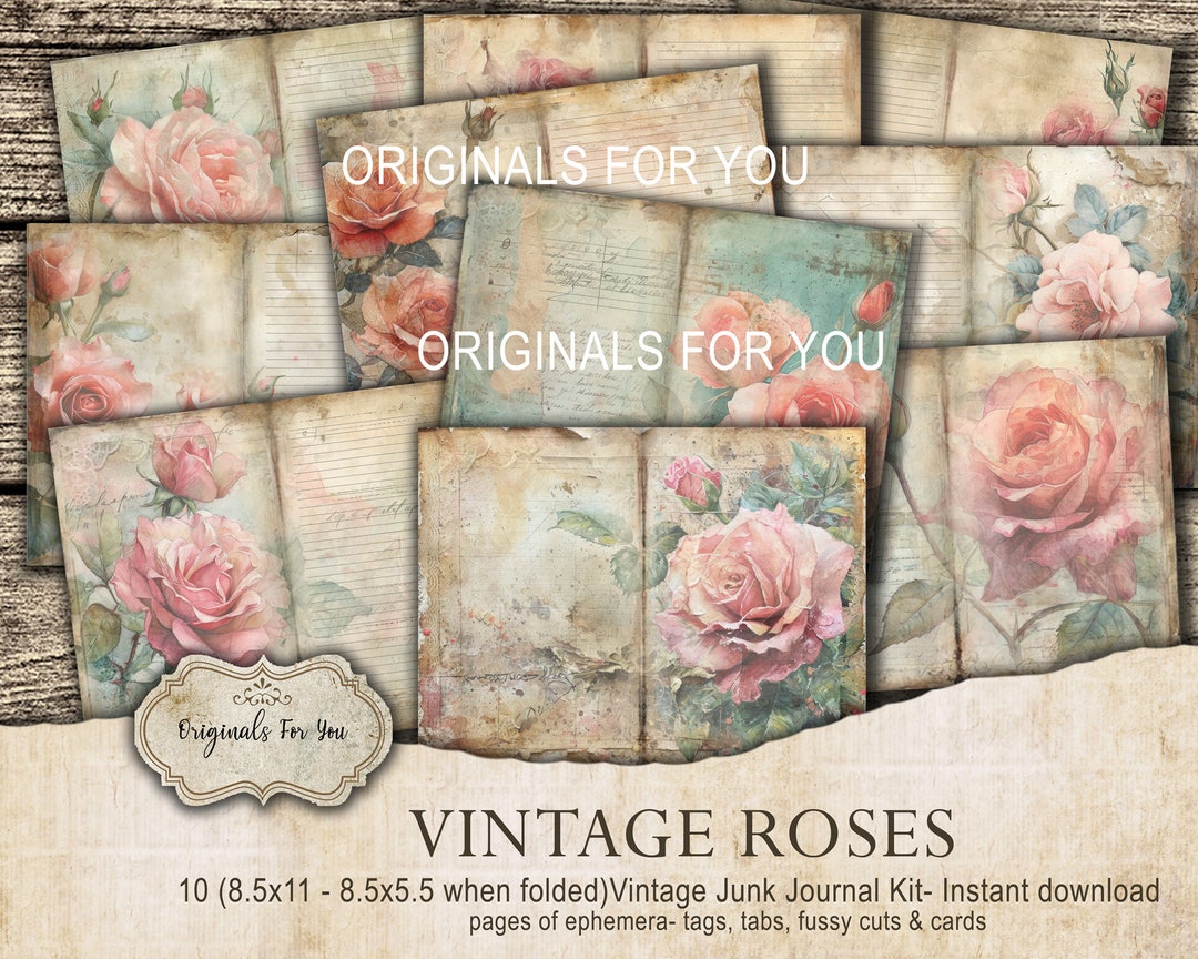SHABBY CHIC VINTAGE Roses Junk Journal Kit - Junk Journal Papers ...