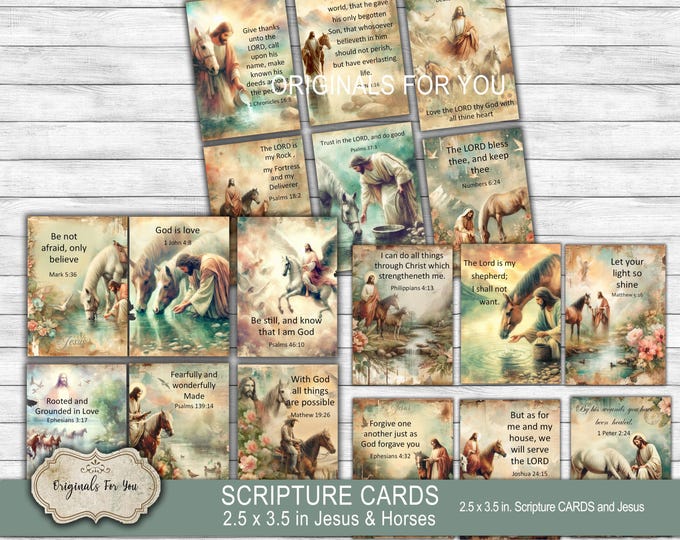 Equestrian Christian Printable Scripture cards, Jesus & Horses, Watercolor, Digital Download, Printable Bible Verses, Prayer Cards