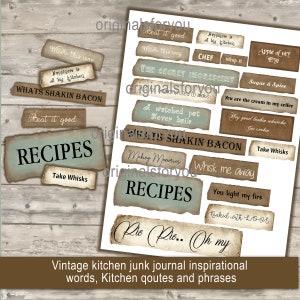 Digital Words, Embellishments for Junk Journals, Printable Junk Journaling Words, Ephemera, Kitchen phrases junk journal Junk Journal Words