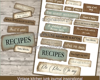 Digital Words, Embellishments for Junk Journals, Printable Junk Journaling Words, Ephemera, Kitchen phrases junk journal Junk Journal Words