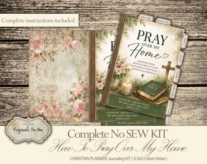 CHRISTIAN, Pray Over My Home, Prayer Journal Kit, Vintage Folio Kit - Junk Journal Papers, Shabby Chic, No-sew Kit, Digital Download