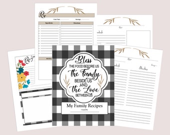 FARMHOUSE Buffalo Print Blank Printable Recipe Notebook, Large 8.5x11" Recipe book