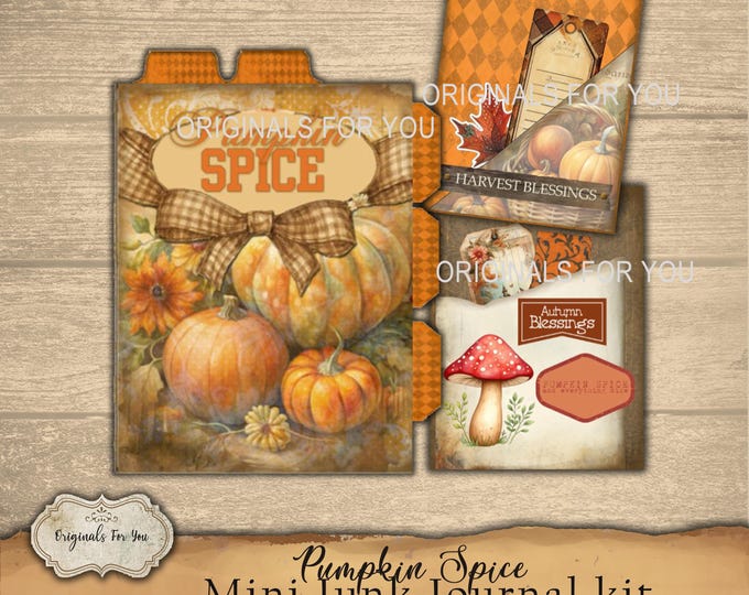 Mini Junk Journal kit, PUMPKIN SPICE, a printable mini junk journal, fall/autumn junk journal, junk journal ephemera