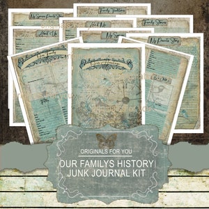 Familiegeschiedenis, ongewenste Journal, stamboom, Kit, Scrapbook, genealogie, verhaal, grafiek, Shabby, afdrukbare, digitale download, vintage