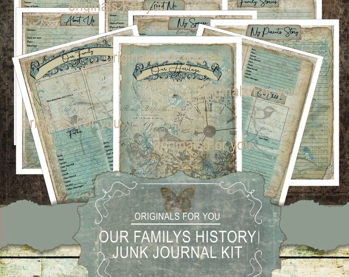 Family History, Junk Journal, Family Tree, Kit, Scrapbook, Genealogy, Story, Chart, Shabby, Printable, Digital Download, vintage