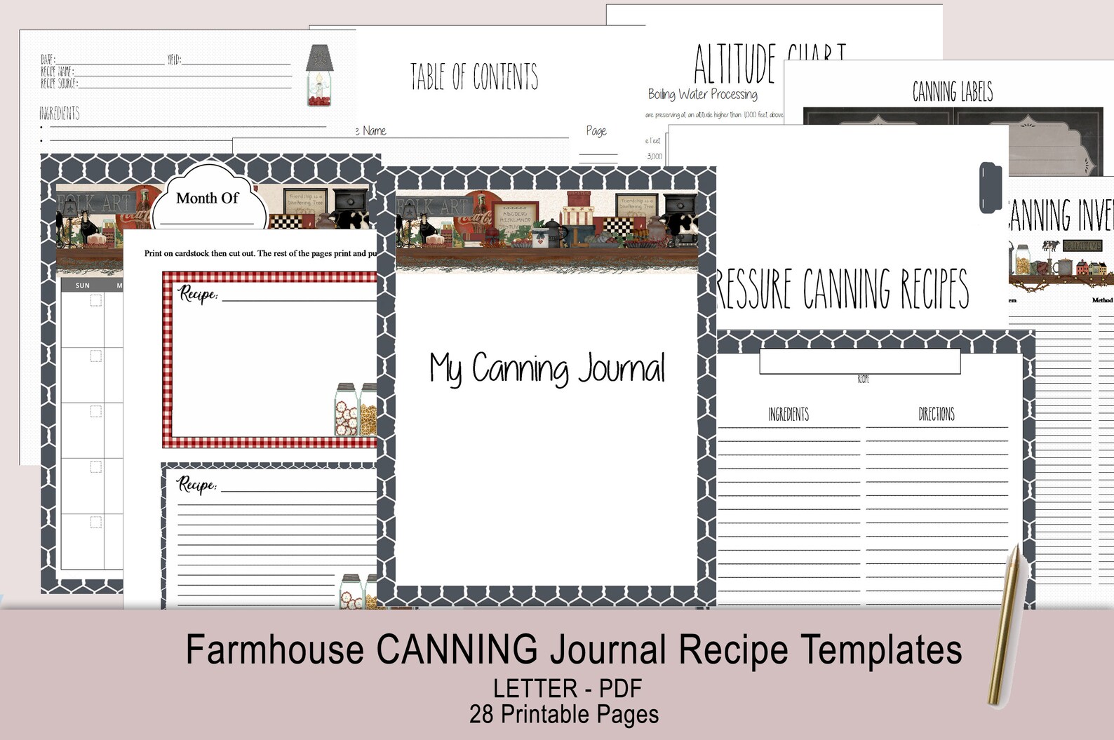 FARMHOUSE My Canning Journal recipe template for Etsy