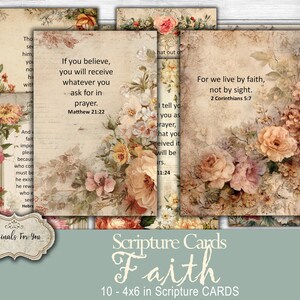 FAITH - SHABBY CHIC Christian Printable Scripture Cards, Junk Journal ...