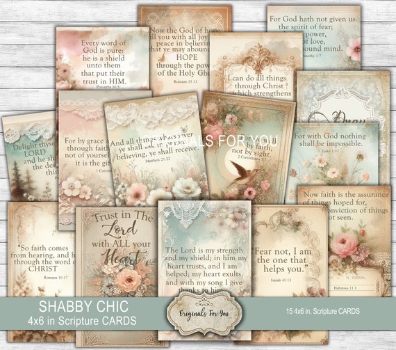 SHABBY CHIC Christian Printable Scripture CARDS, Junk Journal cards, Collage Sheet, Digital Download, Printable Bible Verses, Prayer Cards