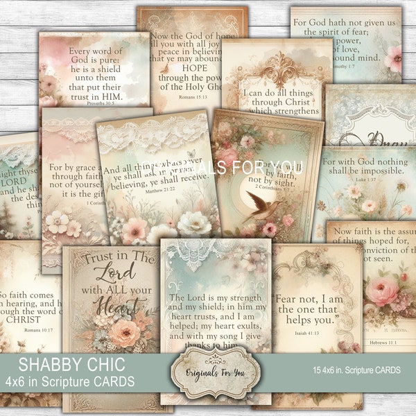 SHABBY CHIC Christian Printable Scripture CARDS, Junk Journal cards, Collage Sheet, Digital Download, Printable Bible Verses, Prayer Cards