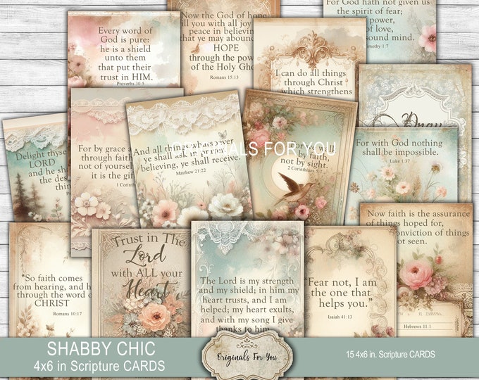 SHABBY CHIC Christian Printable Scripture CARDS, Junk Journal cards, Collage Sheet, Digital Download, Printable Bible Verses, Prayer Cards