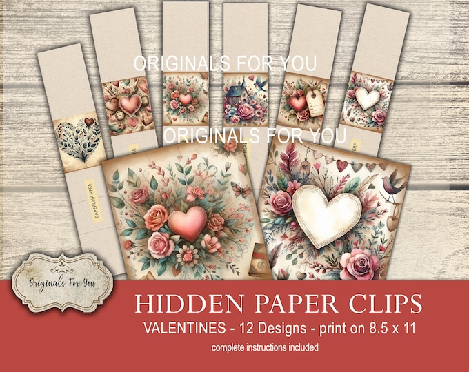 Valentine Hidden Paper Clips – Shabby Chic Junk Journal (Digital Download)