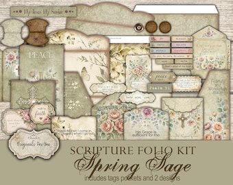 Vintage SCRIPTURE Folio Kit - Spring Sage- junk Journal Papers, Shabby, Printable, Digital Download