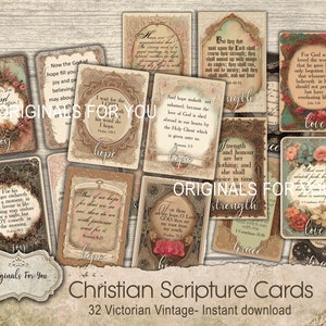 CARTES VICTORIENNES vintage imprimables chrétiennes, cartes de journal indésirable, téléchargement numérique, versets bibliques imprimables, cartes de prière