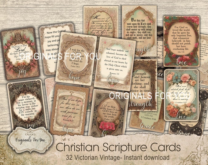 VICTORIAN Vintage Christian Printable Scripture CARDS, Junk Journal cards, Digital Download, Printable Bible Verses, Prayer Cards