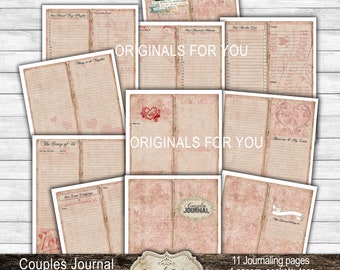Junk Journal Kit for couples, Couples Planner, Couples Journal, Printable Planner, Vintage, Ephemera, Tags, Digital Download, Journaling Kit