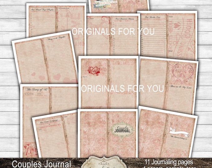 Junk Journal Kit for couples, Couples Planner, Couples Journal, Printable Planner, Vintage, Ephemera, Tags, Digital Download, Journaling Kit