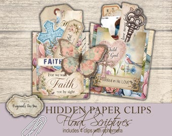 Hidden Paperclips Kit- Shabby Floral SCRIPTURES-OriginalsForYou- Printable Digital Download