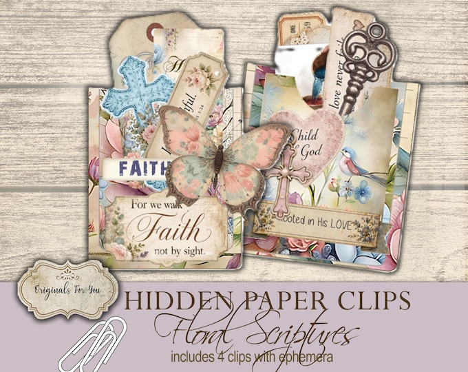 Hidden Paperclips Kit- Shabby Floral SCRIPTURES-OriginalsForYou- Printable Digital Download