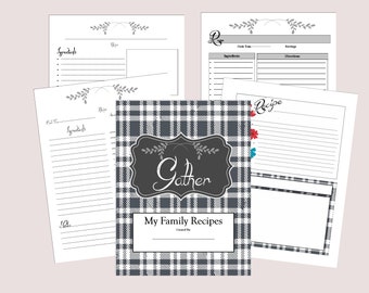 FARMHOUSE Gather Blank Printable Recipe Notebook, Grand livre de recettes 8,5x11 »