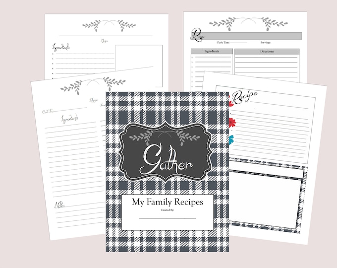 FARMHOUSE Gather Blank Printable Recipe Notebook, Large 8.5x11" Recipe book