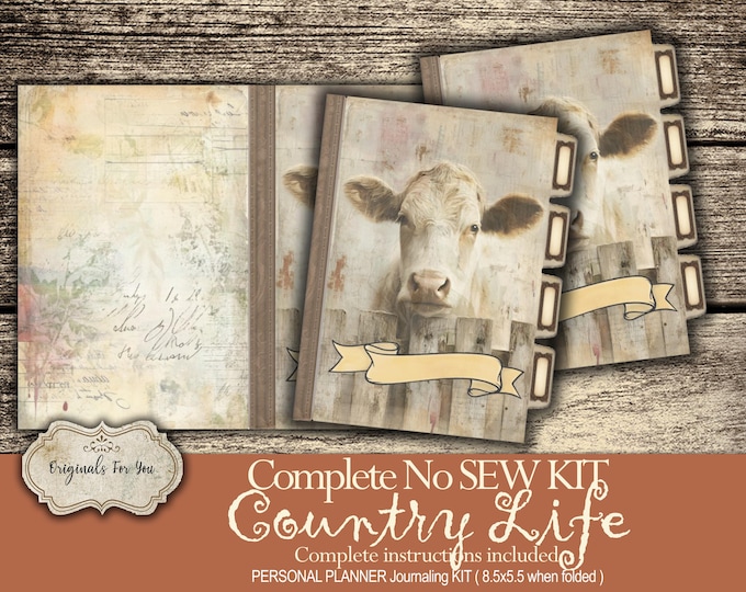 Junk Journal- NO SEW KIT- Printable "Country Life", Journal Planner, Life in the Country Planner, Organizer, Notebook, Ephemera