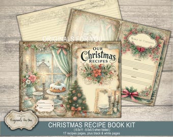 Christmas Recipe KIT, Baking, Cookbook, Cakes and pies, Holiday, Dessert, Junk Journal, Printable, Cookies, Printable Digital Download