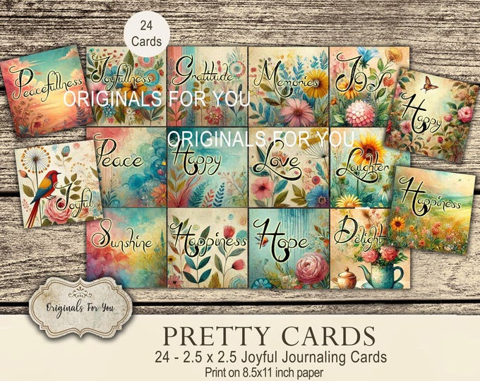 Journaling Cards - Pretty Cards, journal, shabby chic, JOYFUL Junk Journal cards, Collage Sheet, Digital Download, Printable