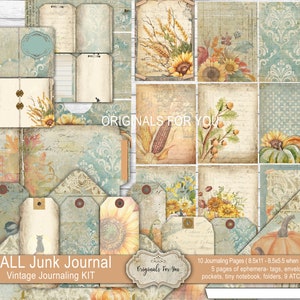 FALL, Autumn, Junk Journal Kit, pumpkins, Ephemera, Scrapbook, Printable, Vintage, Digital, Download