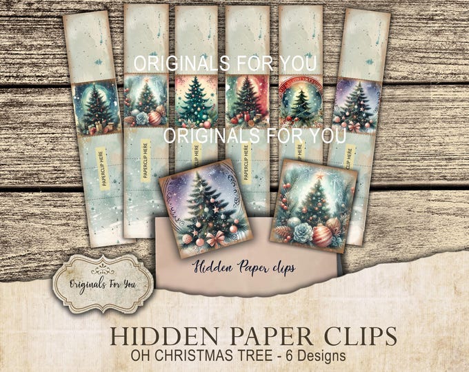 Oh Christmas Tree - HIDDEN PAPER CLIPS - for Junk Journals, papers and Books, use for book markers or tab