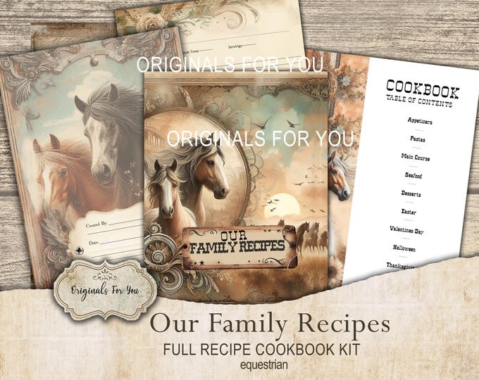 RECIPE COOKBOOK KIT - Western Themed with horses, Equestrian, Horses, Full kit to create your own family cookbook- 8.5x11
