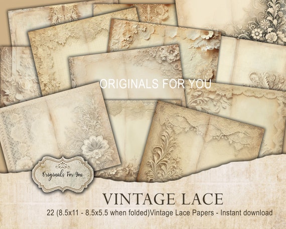 Vintage antique lace digital junk journal papers, lace background, lace digital journal, printable wedding scrapbook paper, ephemera collage