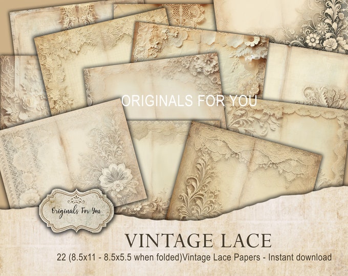 Vintage antique lace digital junk journal papers, lace background, lace digital journal, printable wedding scrapbook paper, ephemera collage