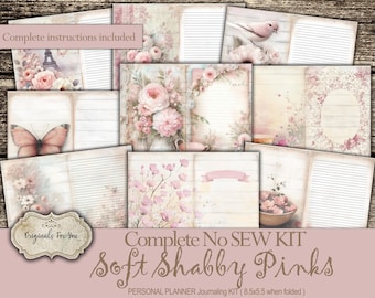 NO SEW KIT- Soft Shabby Pinks- Junk Journal- Printable Personal Planner, Planner, Journal Planner, Personal Organizer, Personal Notebook