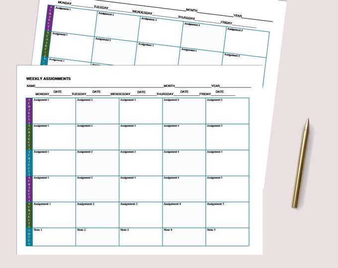 Home school Assignment  Template - 8.5 x 11 download and print