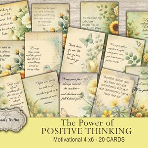Gelbe BLUMEN druckbare Karten auf "POSITIVES DENKEN", Collage Sheet, digitaler Download, druckbare Karten