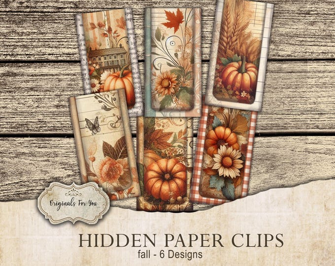 HIDDEN PAPER CLIPS for Junk Journals, papers and Books, "Fall" use for book markers or tabs