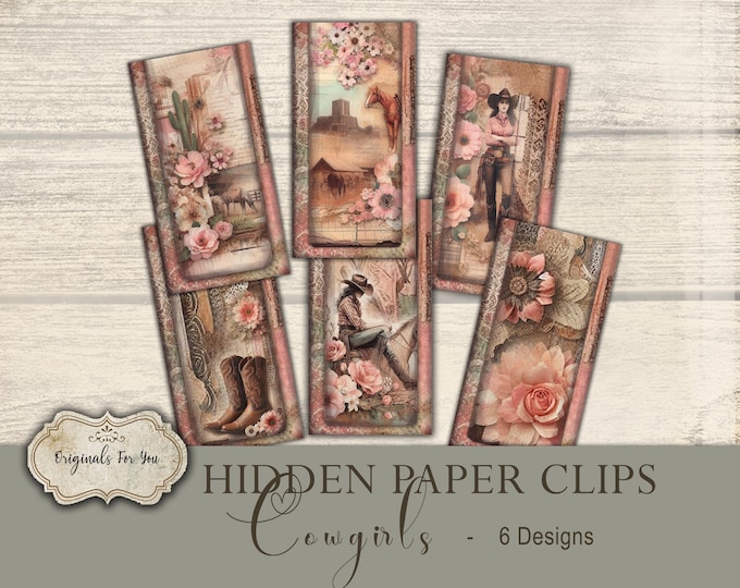 HIDDEN PAPER CLIPS, "Cowgirls"   - for Junk Journals, papers and Books, use for book markers or tab.