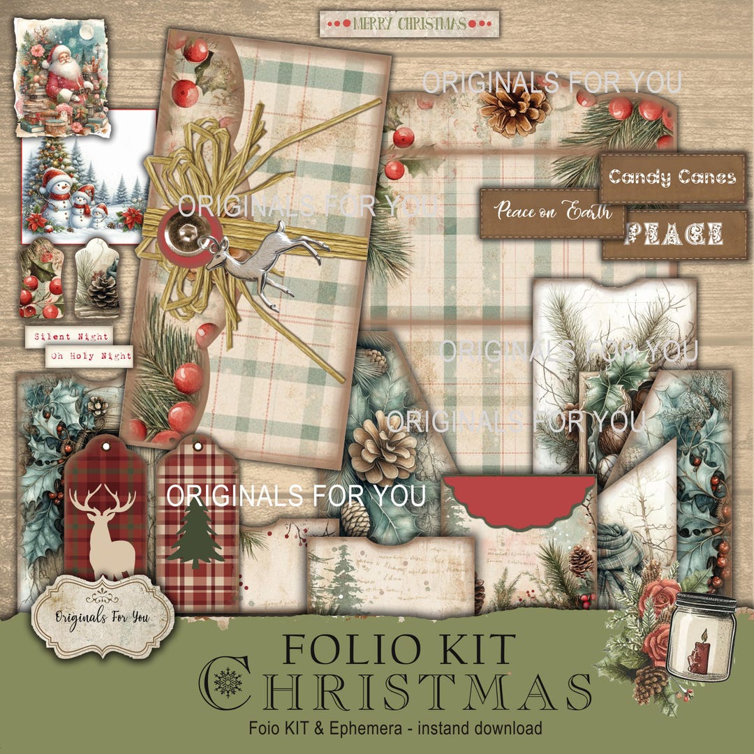 Vintage CHRISTMAS Folio Kit - Junk Journal Papers, Shabby, Printable ...