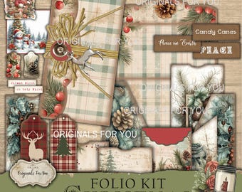 Vintage CHRISTMAS Folio Kit - Junk Journal Papers, Shabby, Printable, Digital Download, Junk Journal FOLIO