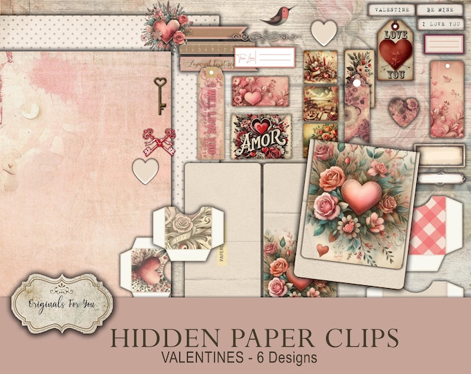 Valentines Hidden Paper Clips - Shabby Chic Junk Journal (Digital Download)
