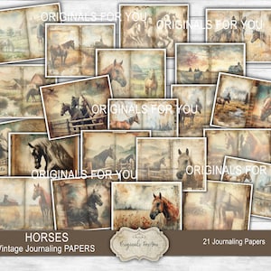 CAVALLI bellissimi vintage acquerello Junk Journaling Papers, equestre, Horse Ephemera, download digitale, Junk Journal, Western